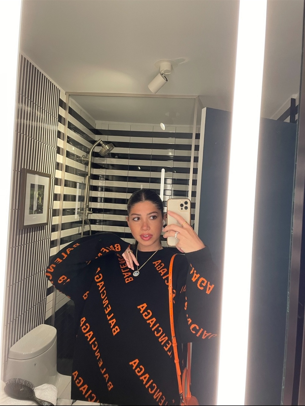 Balenciaga Black and Orange Logo Knit Sweater